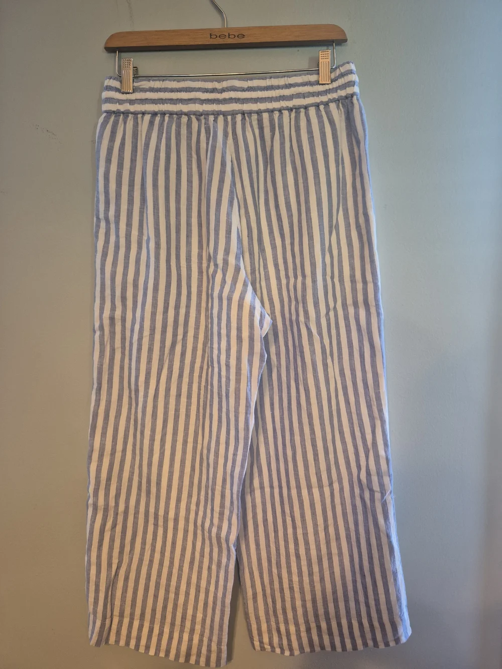 J Crew Striped Womens Linen Wide-Leg Pants in Blue and White Sz Small